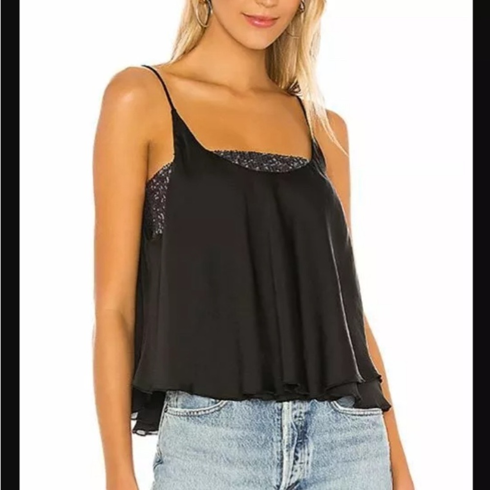 Free People NEW Womens Small Black Turn It On Cami Sequins Camisole